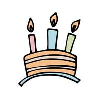 Color hand drawn birthday cake with candles. Doodle illustration. vector