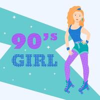 A girl on roller skates in retro style. 90 characters. y2k characters. Fashion of the 90s. vector