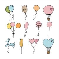 Color cute doodle air balloon set. Hand drawn clipart vector