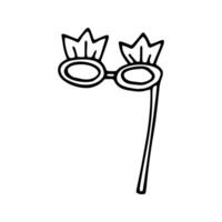 Single element glasses on the stick in doodle style. Doodle illustration, props on event. Cute element for greeting cards, posters, stickers and seasonal design. Isolated on white background vector