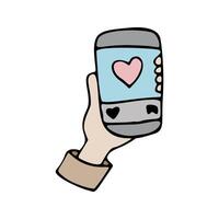 Color phone with love message. Hand drawn doodle illustration vector