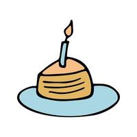 Color hand drawn birthday cake with candles. Doodle illustration. vector