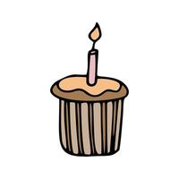 Color hand drawn birthday cake with candles. Doodle illustration. vector