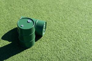 oil barrels on green background photo