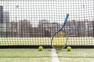 Beautiful tennis court on sunny day photo