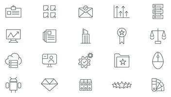 Creative business line icon set. Business strategy, Business solutions, Action List, research, solution, team, marketing, startup, advertising, business process, management outline icon collection. vector