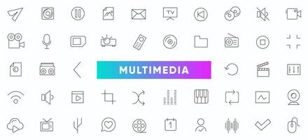 Multimedia, cinema and entertainment line icons set. Outline icon collection. Thin outline icons pack. vector