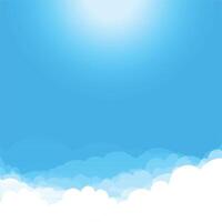 Blue sky with sun and white clouds background vector