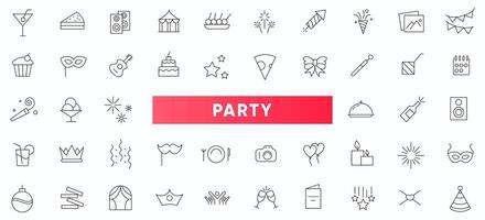 Party, entertainment line icon set. Event, fun, enjoy, celebrate, celebration, dancing, music, congrats, wish outline icon collection. Thin outline icons pack. vector