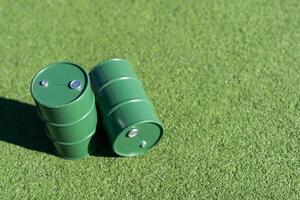 oil barrels on green background photo