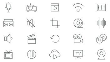 Multimedia, cinema and entertainment line icons set. Outline icon collection. Thin outline icons pack. vector