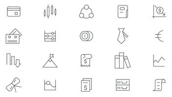 Business and finance line icons set. Company, business, money, bank, check, law, auction, exchange, payment, wallet, deposit, dollar icon collection. Thin outline icons pack. vector