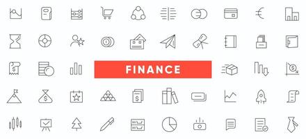 Business and finance line icons set. Company, business, money, bank, check, law, auction, exchange, payment, wallet, deposit, dollar icon collection. Thin outline icons pack. vector