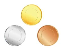 Gold silver bronze coin medals award on white vector