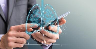 Artificial intelligence in smart healthcare hospital technology concept. AI biomedical algorithm and machine learning detect Pneumonia and cancer cell in X-Rays process. photo