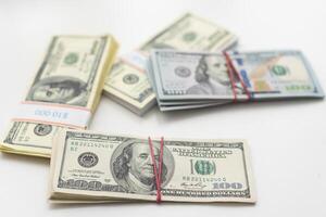 dollar bills of different amounts. Image of the dollar bills in vertical on white background photo