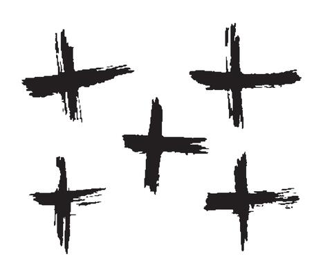 Set of grunge hand drawn brush strokes cross x cross sign irregular symbol graphic design collection. The tick symbol is NO