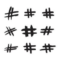 Hand drawn hashtag signs isolated on white background. Sign in grunge style cell. Pictures for social networks. graphics of youth vector