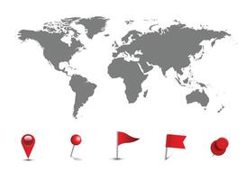 World map with pin pointer location flag on white vector