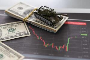 a toy tank, dollars and a tablet photo