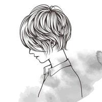 Doodle art of beautiful short haired woman with her side facing vector