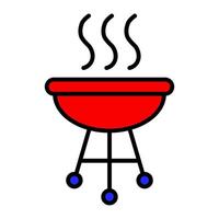 Barbecue grill set icon. Red grill, steam lines, cooking, outdoor BBQ, summer, picnic, grilling, food preparation, party. vector