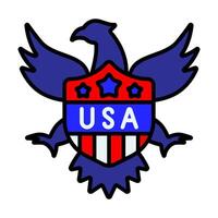 Estados Unidos emblema icono. americano águila con alas desparramar, proteger con estrellas y rayas, texto EE.UU. nacional símbolo y patriotismo concepto. vector