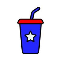Patriotic drink cup icon. Blue cup with a white star, red lid, and straw. Celebration and festive beverage concept. vector