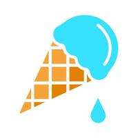 Ice cream cone icon. Waffle cone with blue ice cream and a melting drop. Summer and dessert concept. vector