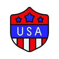 USA shield icon. Red, white, and blue shield with stars and USA text. National pride and patriotism concept. vector