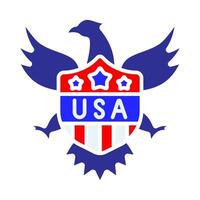 USA emblem icon. American eagle with wings spread, shield with stars and stripes, text USA. National symbol and patriotism concept. vector