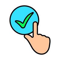 Voting set icon. Hand pressing checkmark button, electronic voting, online polls, election, decision-making, voter participation, ballot selection, democracy, political choice, civic engagement. vector