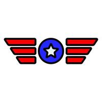 Patriotic wings icon. Red wings with blue circle and white star in the center. National pride and military concept. vector