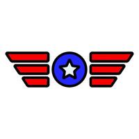 Patriotic wings icon. Red wings with blue circle and white star in the center. National pride and military concept. vector