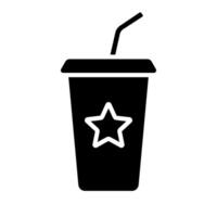 Patriotic drink cup icon. Blue cup with a white star, red lid, and straw. Celebration and festive beverage concept. vector