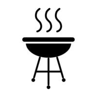 Barbecue grill set icon. Red grill, steam lines, cooking, outdoor BBQ, summer, picnic, grilling, food preparation, party. vector