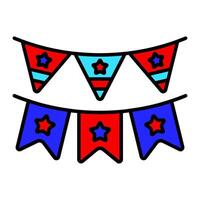 Patriotic bunting icon. Red, white, and blue flag garlands with star designs. Celebration and festive decoration concept. vector