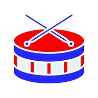 patriótico tambor icono. rojo, blanco, y azul tambor con cruzado baquetas. celebracion y desfile concepto. vector