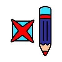 Pencil with a cross and a tick. Elections, check stamps, voting, candidate, voter, polling station, president, parliament, debate, election campaign. vector