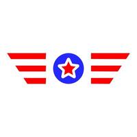 patriótico alas icono. rojo alas con azul circulo y blanco estrella en el centro. nacional orgullo y militar concepto. vector