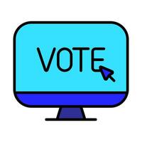 Monitor with vote text icon. Elections, evote, check stamps, voting, candidate, voter, polling station, president, parliament, electronic voting, debate, election campaign. vector