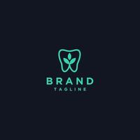 Leaf In Tooth Icon Logo Design. Minimalist Lines Of Teeth And Leaves Logo Design. vector