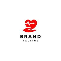 Hand Brings Heartbeat Symbol Logo Design. Hands Carrying Heartbeat Logo Design. vector