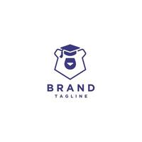 Cute Smart Bear Logo Design. Fun Bear Wearing Graduation Hat Logo Design. vector