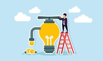 inspirado ideas, tutoría o entrenamiento para negocio soluciones, creatividad, y crecimiento, concepto de gerente vueltas bombilla válvula a generar innovador negocio ideas vector