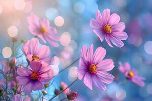 A vibrant display of assorted colorful flowers in full bloom, creating a lively and cheerful background photo