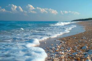 Tranquil tropical beaches with crystal-clear waters, white sands, and lush palm trees under a sunny sky photo