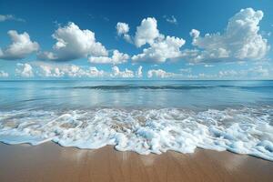 Tranquil tropical beaches with crystal-clear waters, white sands, and lush palm trees under a sunny sky photo