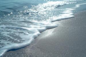 Serene seaside escapes featuring golden sands, azure waters, verdant palms, and the dance of sunlight on the sea photo