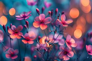 A vibrant display of assorted colorful flowers in full bloom, creating a lively and cheerful background photo